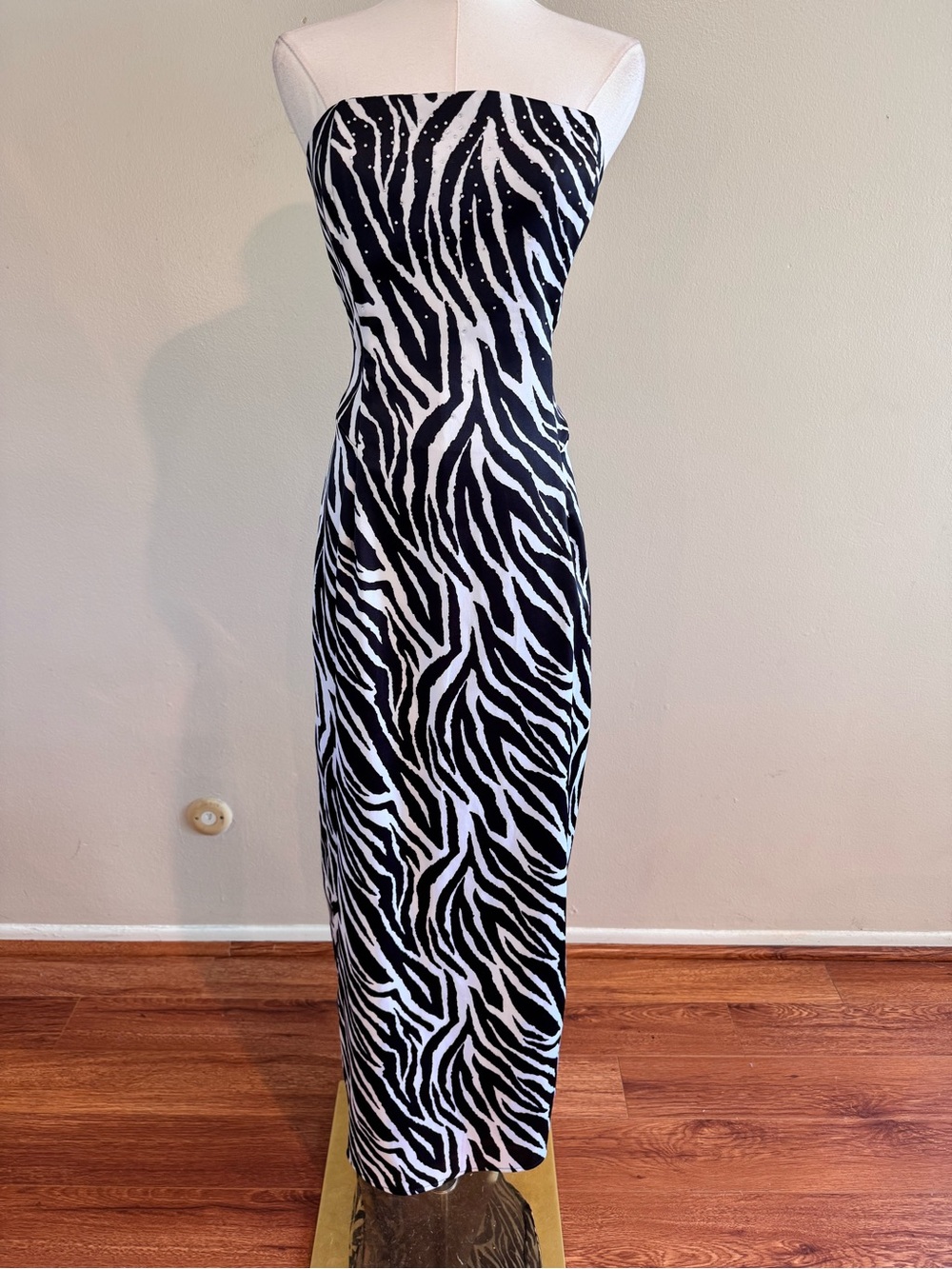 Vintage Y2K Rampage Zebra Rhinestone High Low Prom Dress Train Sz 11